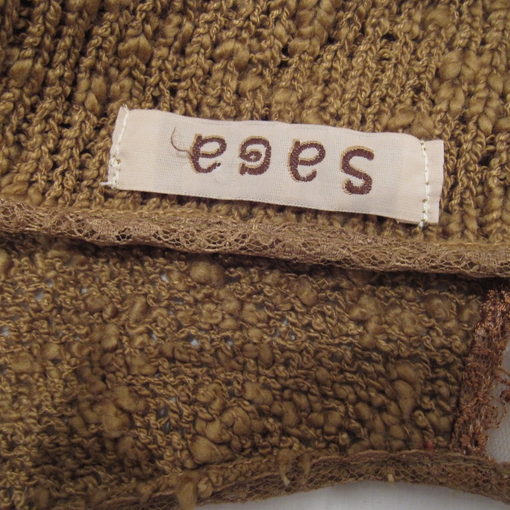 Y2k brown lace trim cardigan with metal clasps size large saga acrylic nylon - Picture 5 of 6